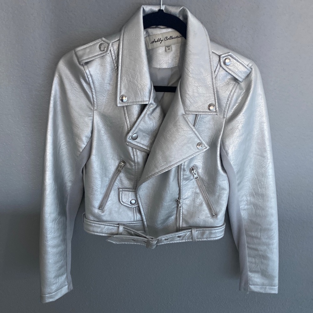Motorcycle style silver jacket